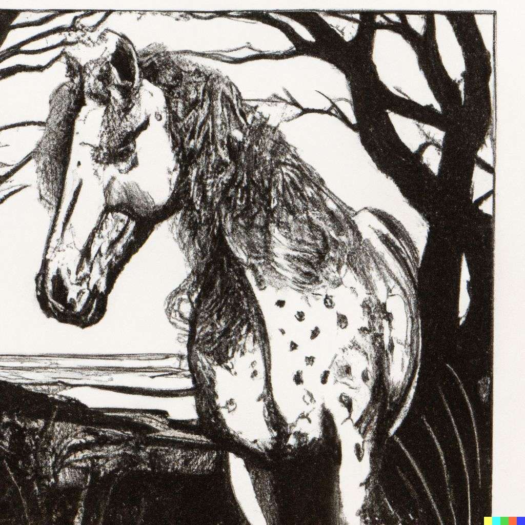 a horse, print by Bernie Wrightson